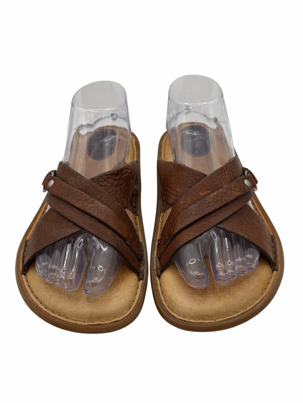 Born Brown Leather Crisscross Slide Sandals